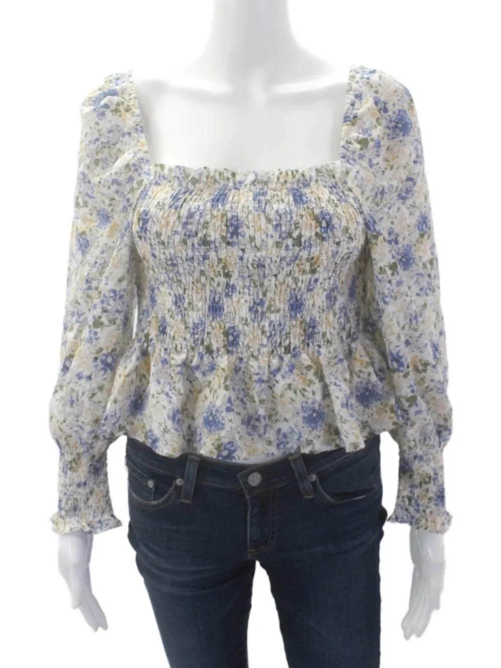 En Saison Blue & White Floral Top Size Small - Picture 5 of 7